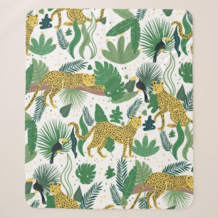 seamless pattern of leopards in jungle. Summer tro Sherpa Blanket
