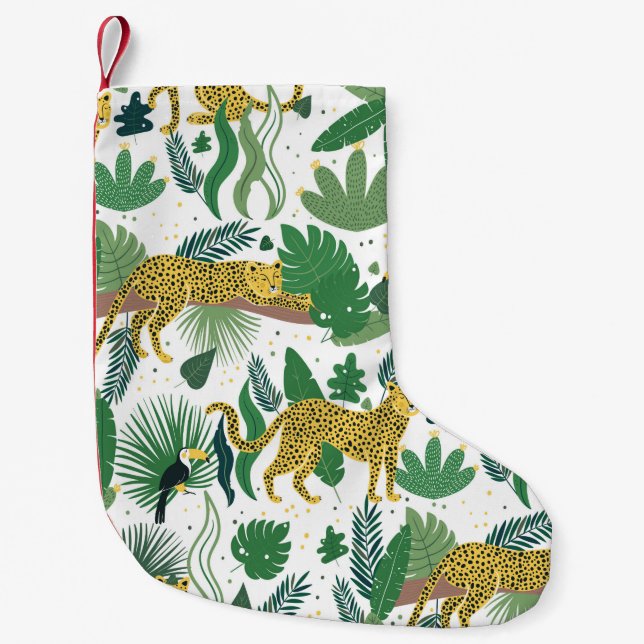 seamless pattern of leopards in jungle. Summer tro Small Christmas Stocking (Front)