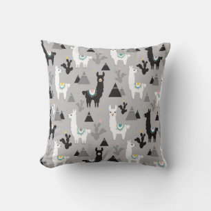 Seamless pattern of llama cactus and mountains cushion