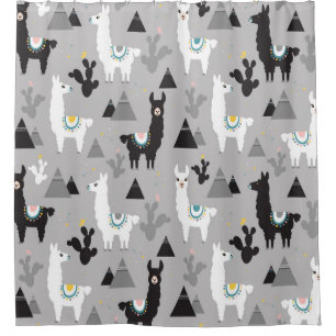 Seamless pattern of llama cactus and mountains shower curtain