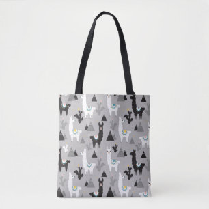 Seamless pattern of llama cactus and mountains tote bag