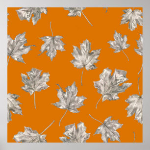 Seamless pattern of maples on the ginger backround poster