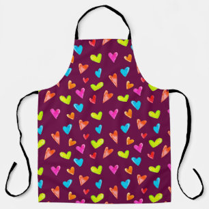 Seamless pattern of multicolored hearts on a purpl apron