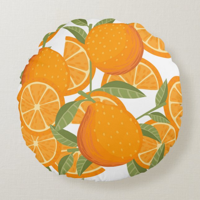 Seamless pattern of orange citrus yellow fruit who round cushion (Front)