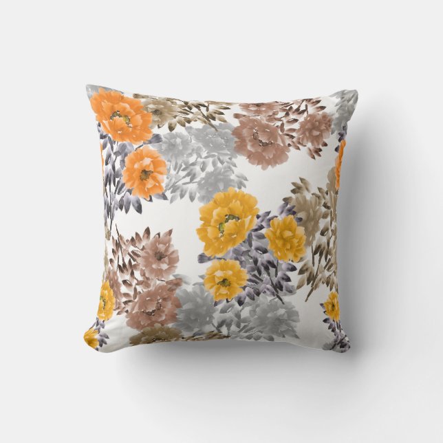 Seamless pattern of orange, yellow, beige flowers  cushion (Front)