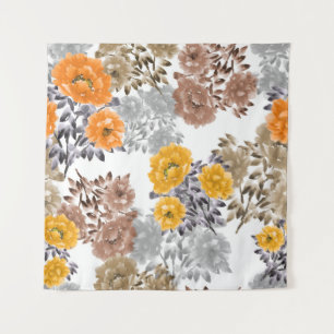 Seamless pattern of orange, yellow, beige flowers  tapestry