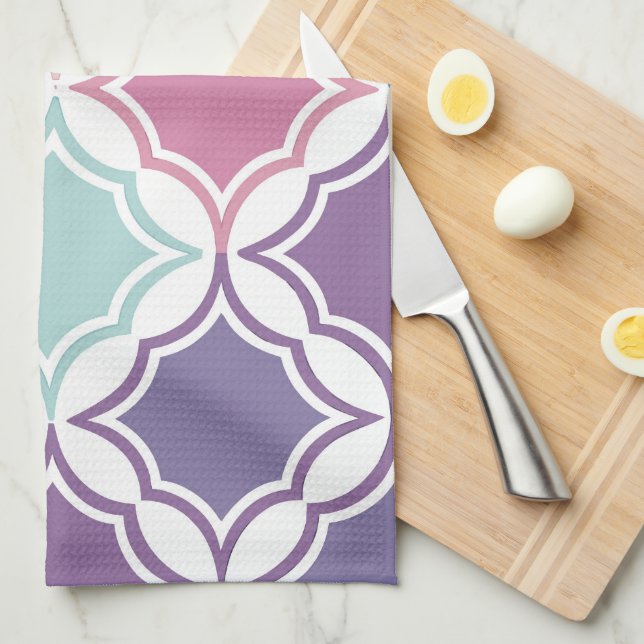 Seamless pattern of pastel coloured geometric shap tea towel (Quarter Fold)
