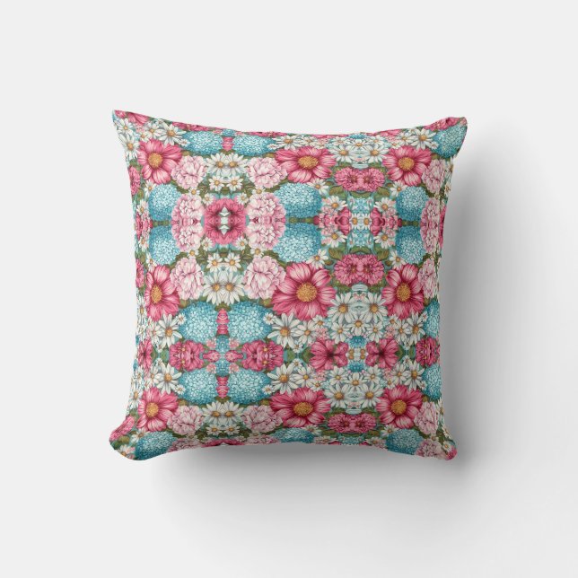  Seamless pattern of pink, blue, and white hydrang Cushion (Front)