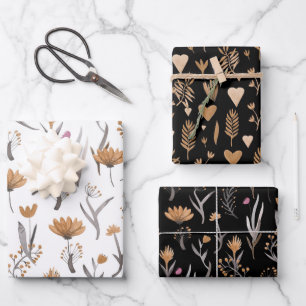 Seamless pattern of plants in boho style wrapping paper sheet