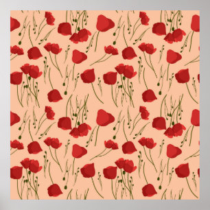 Seamless pattern of poppy on a beige backgroundabs poster