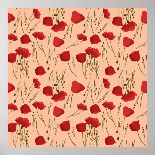 Seamless pattern of poppy on a beige backgroundabs poster (Front)