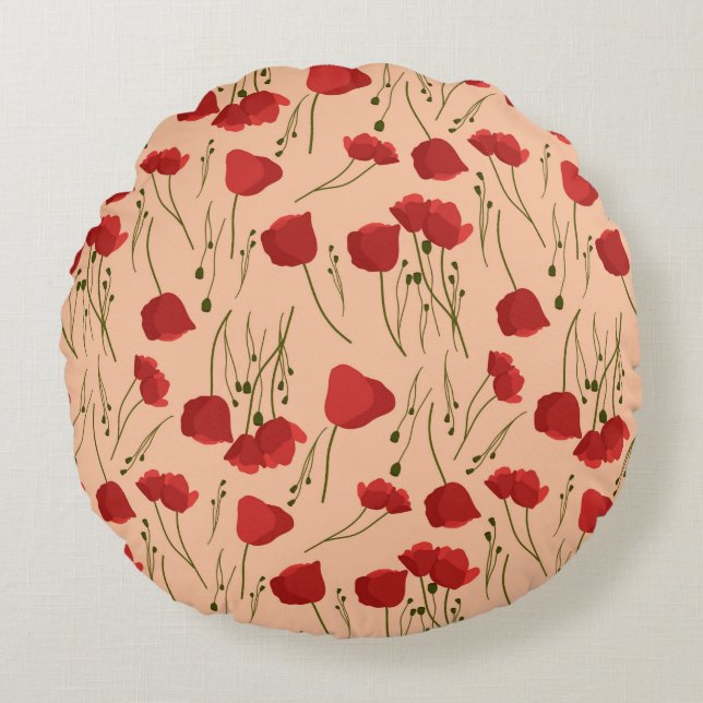 Seamless pattern of poppy on a beige backgroundabs round cushion (Front)