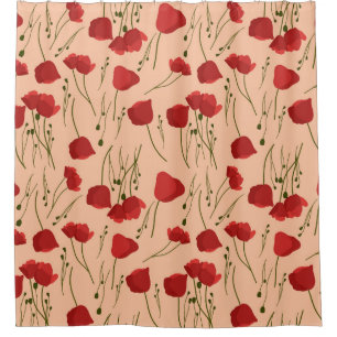 Seamless pattern of poppy on a beige backgroundabs shower curtain