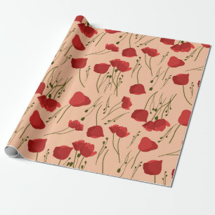 Seamless pattern of poppy on a beige backgroundabs wrapping paper