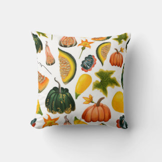Seamless pattern of pumpkins and leaves on an isol cushion
