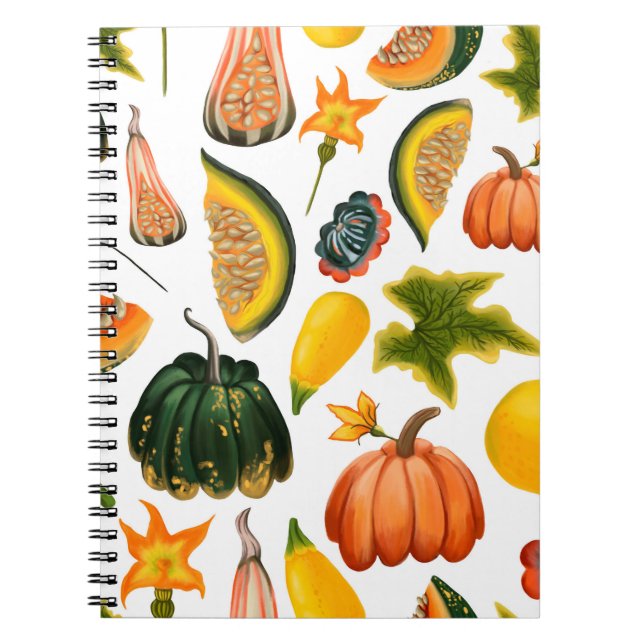 Seamless pattern of pumpkins and leaves on an isol notebook (Front)