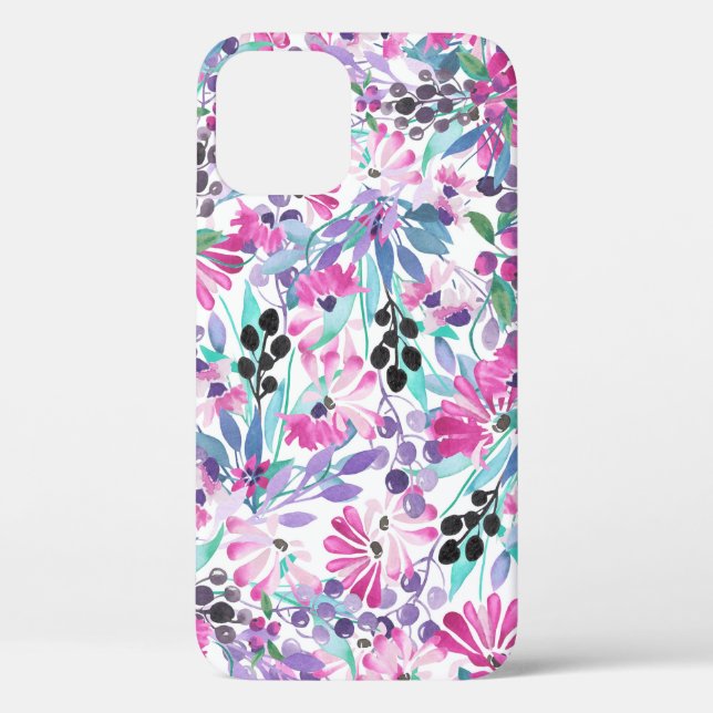 Seamless pattern of purple flowers and berries,blu Case-Mate iPhone case (Back)