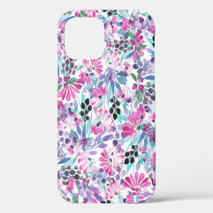 Seamless pattern of purple flowers and berries,blu iPhone 12 case