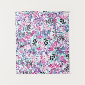 Seamless pattern of purple flowers and berries,blu tapestry