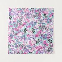 Seamless pattern of purple flowers and berries,blu