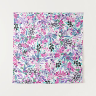 Seamless pattern of purple flowers and berries,blu tapestry