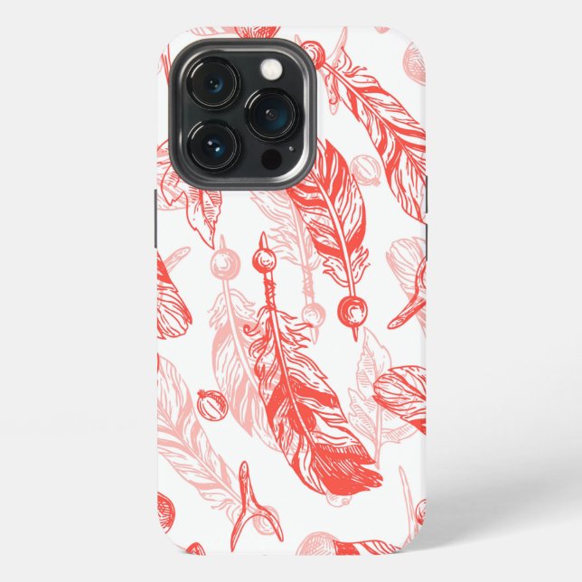 Seamless Pattern of Red Feathers  iPhone Case (Back)