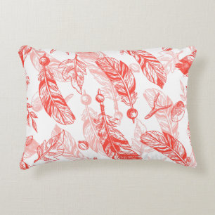 Seamless Pattern of Red Feathers Throw Pillow
