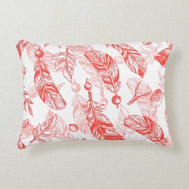 Seamless Pattern of Red Feathers  Throw Pillow (Front)