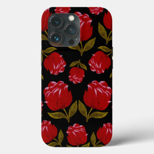 Seamless pattern of red roses on black background  iPhone 13 pro case