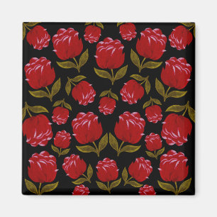 Seamless pattern of red roses on black background magnet