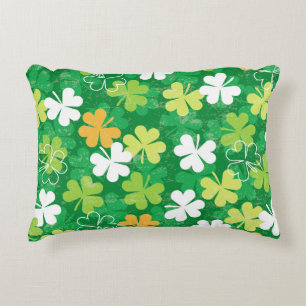 Seamless pattern of scattered clovers and shamrock decorative cushion