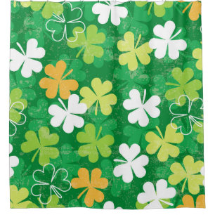 Seamless pattern of scattered clovers and shamrock shower curtain