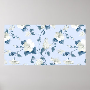 Seamless pattern of siringa and hibiscus flowers p poster