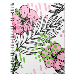 Seamless pattern of tropical elements, hand-drawn notebook