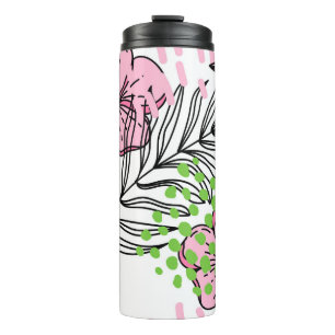 Seamless pattern of tropical elements, hand-drawn thermal tumbler