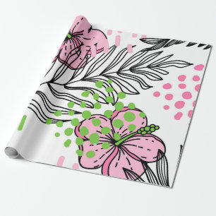 Seamless pattern of tropical elements, hand-drawn wrapping paper