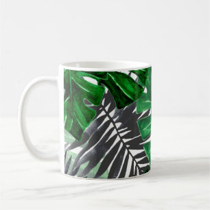 seamless pattern of tropical leaves and elements o coffee mug