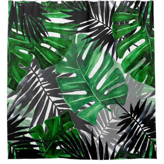 seamless pattern of tropical leaves and elements o shower curtain (Front)
