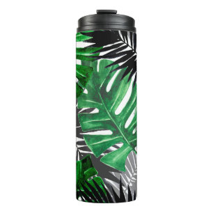 seamless pattern of tropical leaves and elements o thermal tumbler