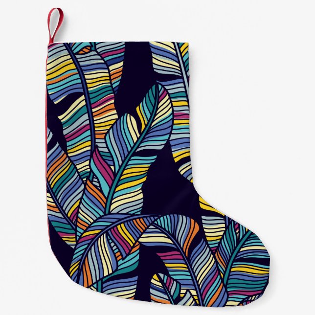 Seamless pattern of Tropical palms leaves Small Christmas Stocking (Front)
