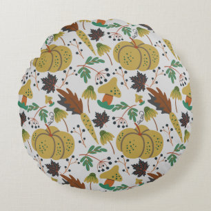 Seamless pattern of tropical pumpkins and carrots round cushion