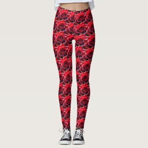 Seamless Pattern of Vibrant Red Roses – Dense Digi Leggings