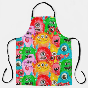 Seamless pattern of watercolor painted funny monst apron