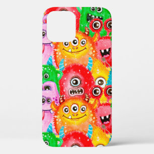 Seamless pattern of watercolor painted funny monst iPhone 12 case