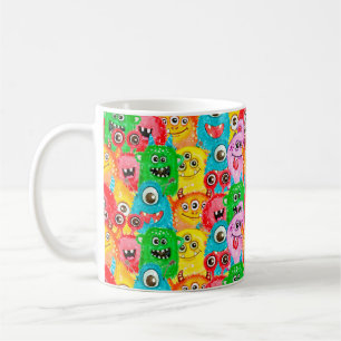 Seamless pattern of watercolor painted funny monst coffee mug