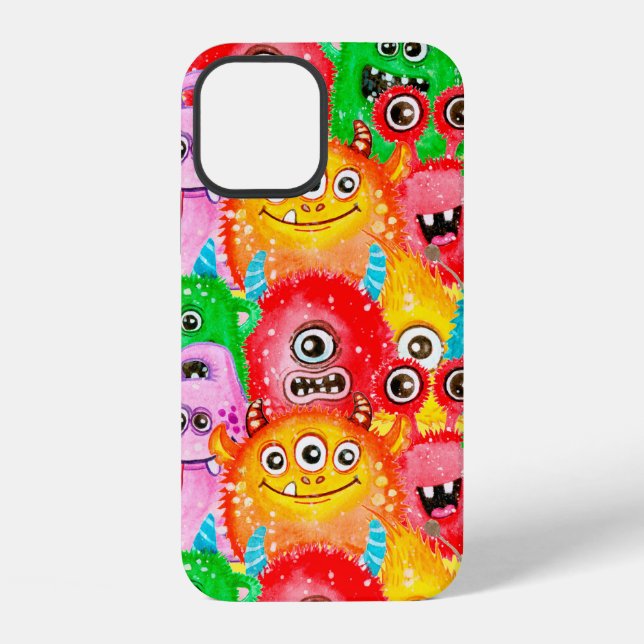 Seamless pattern of watercolor painted funny monst iPhone case (Back)