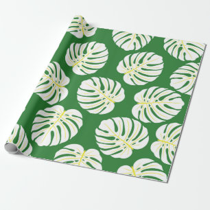 Seamless pattern of white monstera leaves on a dar wrapping paper
