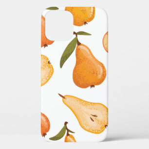 Seamless pattern of yellow pears, pear slices on a iPhone 12 case