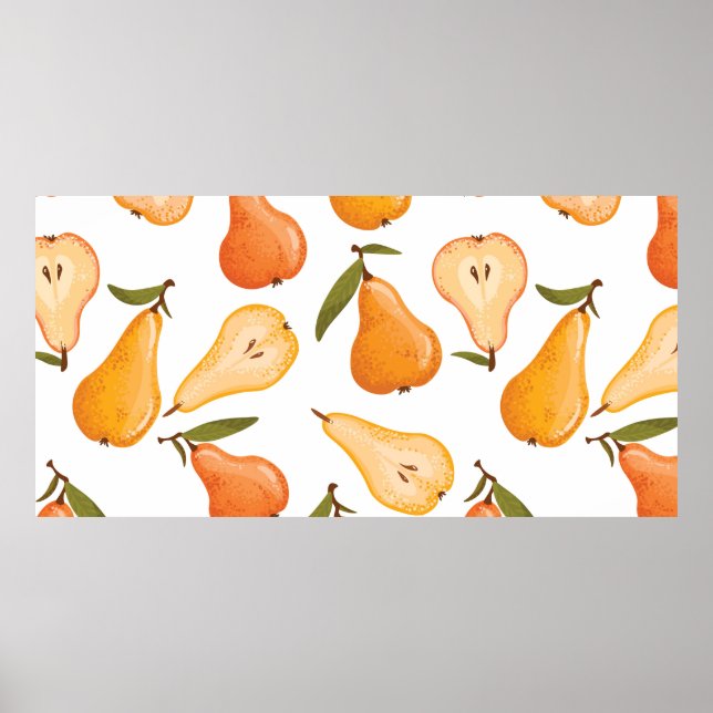 Seamless pattern of yellow pears, pear slices on a poster (Front)