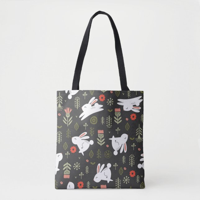 Seamless pattern on a dark background. Cute white  Tote Bag (Front)